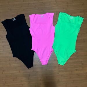 OQQ Bodysuit Trio - Black, Pink, and Green